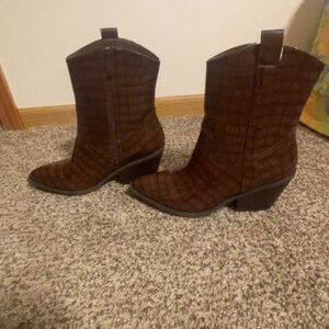 Corkys Croc-Embossed Heeled Boots - Rich Brown